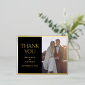 Eenvoudige zwart goud foto bruiloft dank u folie uitnodiging briefkaart (Staand Voorkant)