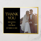 Eenvoudige zwart goud foto bruiloft dank u folie uitnodiging briefkaart (Voorkant)