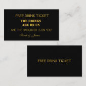 Eenvoudige zwart & gouden bruiloft Drink Ticket Vo (Voorkant / Achterkant)