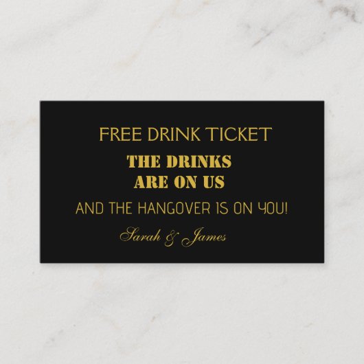 Eenvoudige zwart & gouden bruiloft Drink Ticket Vo (Voorkant)