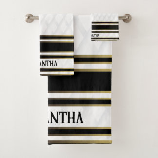 Eenvoudige zwart gouden en witte geometrische acht bad handdoek
