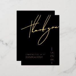 Eenvoudige zwart gouden script bruiloft dank u gou folie uitnodiging briefkaart