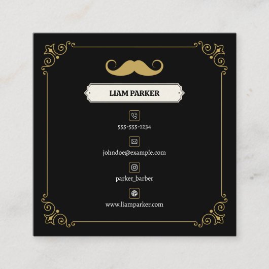 Eenvoudige zwart & gouden snor Barber Shop Vierkante Visitekaartje (Voorkant)