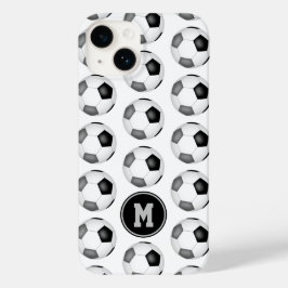 Eenvoudige zwart grijze voetballen monogram Case-Mate iPhone 14 hoesje