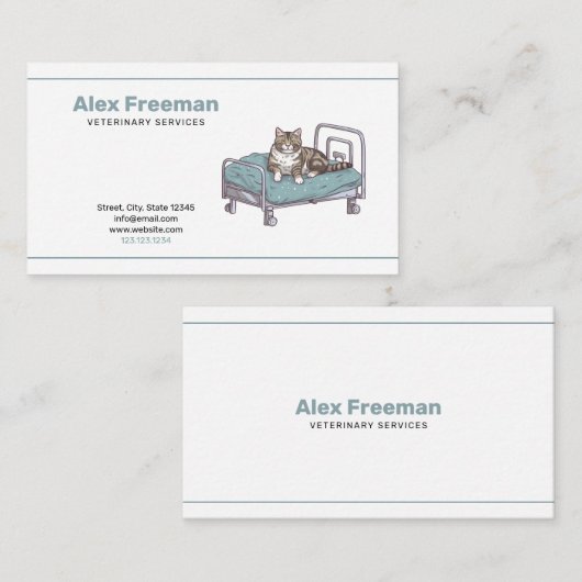 Eenvoudige zwart & groene kat illustratie dierenar visitekaartje (Voorkant / Achterkant)
