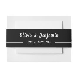 Eenvoudige zwart handgeschreven script bruiloft uitnodigingen wikkel