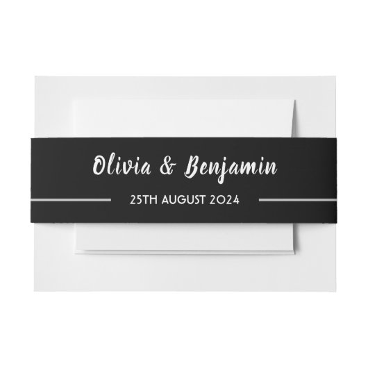 Eenvoudige zwart handgeschreven script bruiloft uitnodigingen wikkel (Voorkant Voorbeeld)