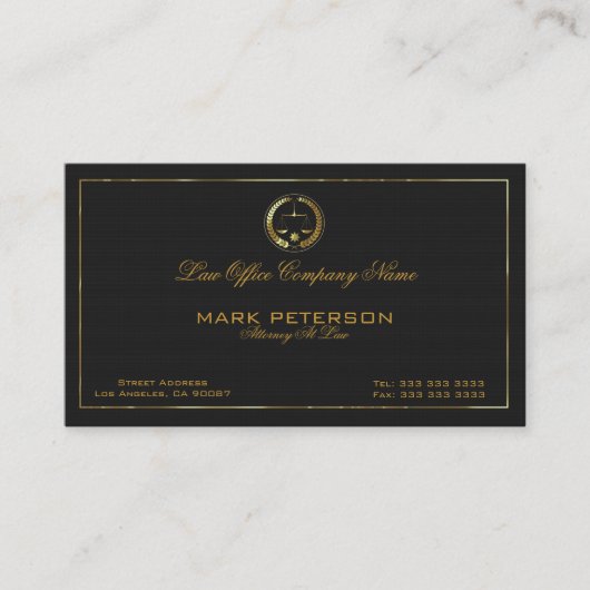 Eenvoudige zwart linnen textuur advocaat in de wet visitekaartje (Voorkant)
