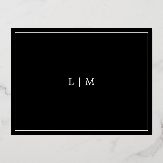 Eenvoudige zwart monogram bruiloft Folie behuizing Folie Uitnodiging Briefkaart (Achterkant)