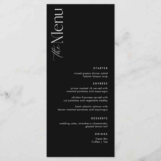 Eenvoudige zwart oud geld bruiloft menu (Voorkant)