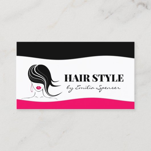 Eenvoudige zwart & roze design lay-out haarstylist visitekaartje (Voorkant)