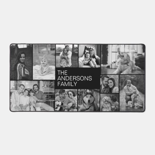 Eenvoudige zwart-wit 11 familie fotocollage bureaumat (Voorkant)