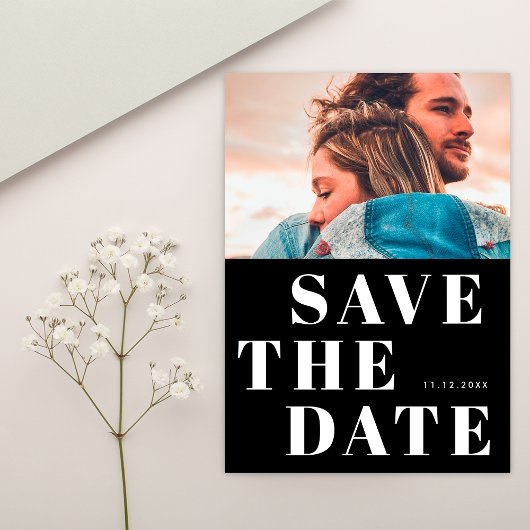 Eenvoudige zwart-wit 1 foto minimalistische bruilo save the date