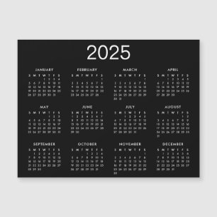 Eenvoudige zwart-wit 2025 kalender magneet