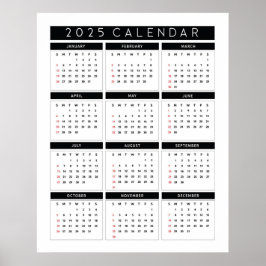 Eenvoudige zwart-wit 2025 Kalender Poster