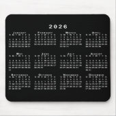 Eenvoudige zwart-wit 2026 Kalender Muismat (Voorkant)