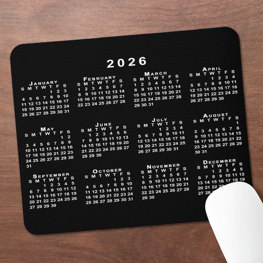 Eenvoudige zwart-wit 2026 Kalender Muismat