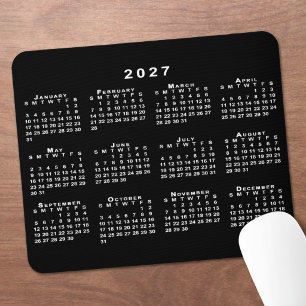 Eenvoudige zwart-wit 2027 kalender muismat