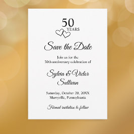 Eenvoudige Zwart & Wit 50ste Huwelijksverjaardag Save The Date