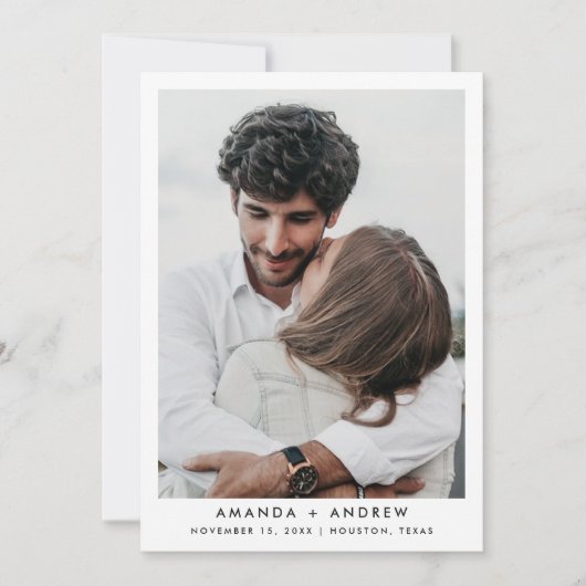 Eenvoudige zwart-wit 70s Retro Stripes bruiloft Save The Date (Voorkant)