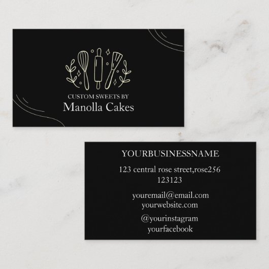Eenvoudige Zwart wit aangepaste koken bakken bakke Visitekaartje (Voorkant / Achterkant)