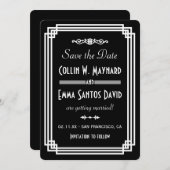 Eenvoudige zwart-wit Art Deco Save The Date (Voorkant / Achterkant)