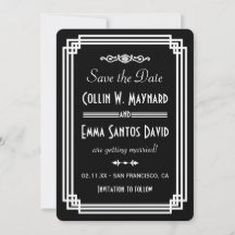 Eenvoudige Zwart & Wit Art Deco Save The Date