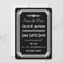 Eenvoudige Zwart & Wit Art Deco Save The Date