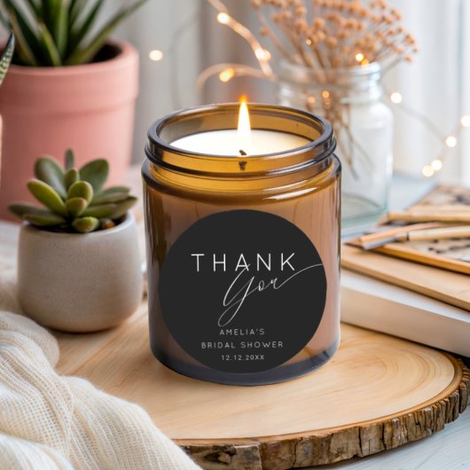 Eenvoudige zwart-wit bedankkaart voor bruidsuitnod ronde sticker