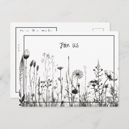 Eenvoudige Zwart-Wit Bewaar de Datum Feestdagenkaart (Voorkant / Achterkant)