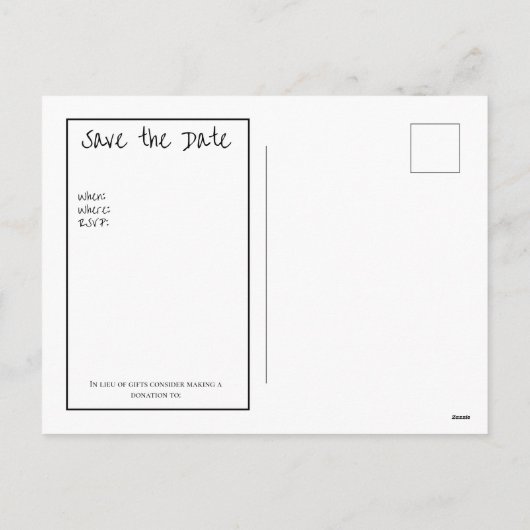 Eenvoudige Zwart-Wit Bewaar de Datum Feestdagenkaart (Achterkant)