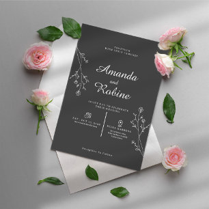 Eenvoudige zwart-wit blad bruiloft kaart