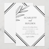 Eenvoudige zwart-wit blad bruiloft kaart (Voorkant / Achterkant)