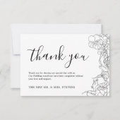 Eenvoudige zwart-wit bloemenbruiloft bedankkaart (Voorkant)