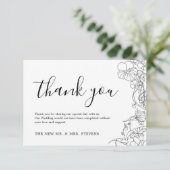 Eenvoudige zwart-wit bloemenbruiloft bedankkaart (Staand voorkant)