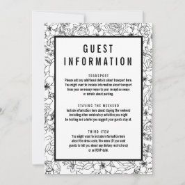Eenvoudige zwart-wit bloemengast info insert kaart