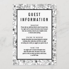 Eenvoudige zwart-wit bloemengast info insert kaart