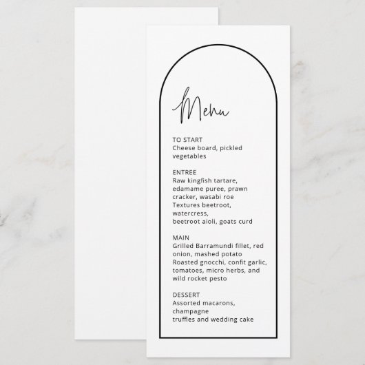 Eenvoudige zwart-wit boog bruiloft menu Kaart (Voorkant / Achterkant)
