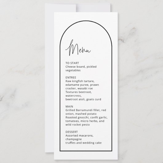 Eenvoudige zwart-wit boog bruiloft menu Kaart (Voorkant)
