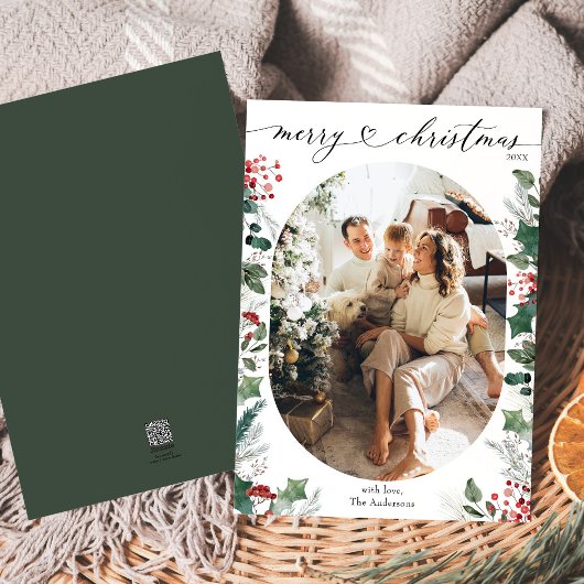 Eenvoudige zwart wit botanische foto kerst Kaart