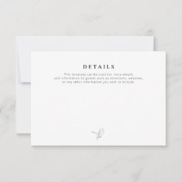 Eenvoudige zwart-wit bruiloft details kaart