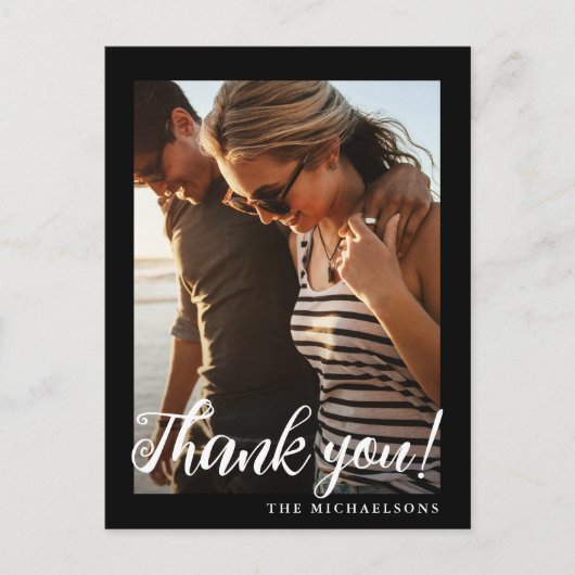 Eenvoudige zwart wit bruiloft foto dank u briefkaart (Voorkant)