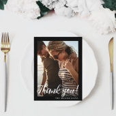 Eenvoudige zwart wit bruiloft foto dank u briefkaart