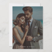 Eenvoudige zwart-wit bruiloft foto overlay save the date (Achterkant)