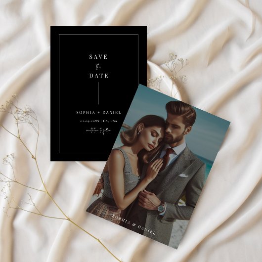 Eenvoudige zwart-wit bruiloft foto overlay save the date