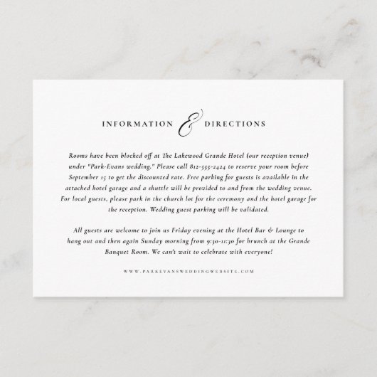 Eenvoudige zwart-wit bruiloft informatie kaart (Voorkant)