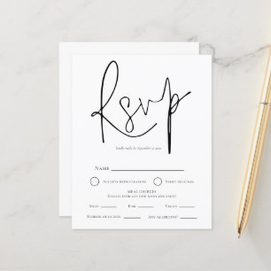 Eenvoudige zwart wit bruiloft maaltijd keuze RSVP