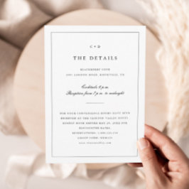 Eenvoudige zwart-wit bruiloft Monogram Details Informatiekaartje