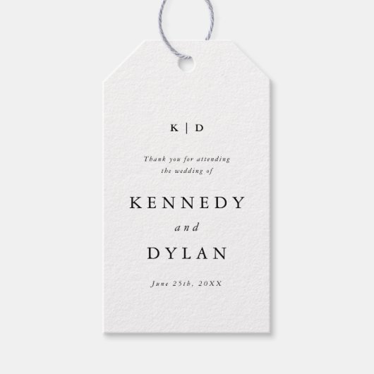 Eenvoudige zwart-wit bruiloft monogram gunst cadeaulabel (Voorkant)