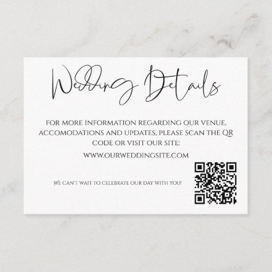 Eenvoudige zwart-wit bruiloft QR Code Details Informatiekaartje (Voorkant)